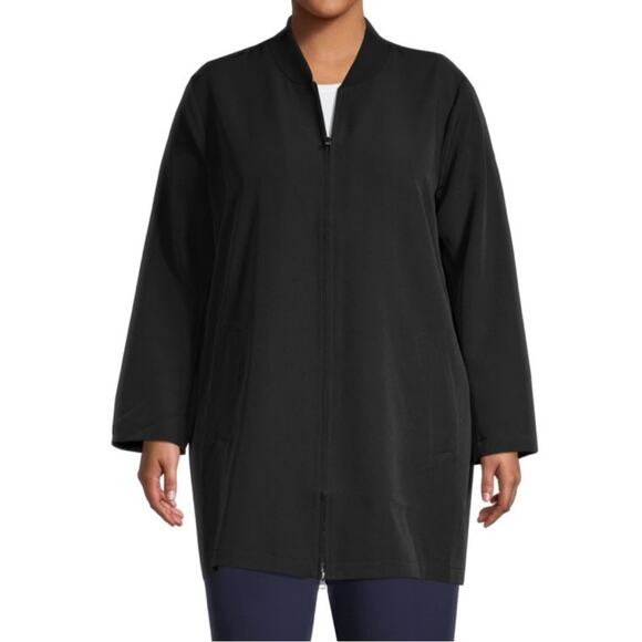Eileen Fisher Black Plus Stretch Recycled Polyester Long Flight Jacket Size: 3X - Picture 1 of 8